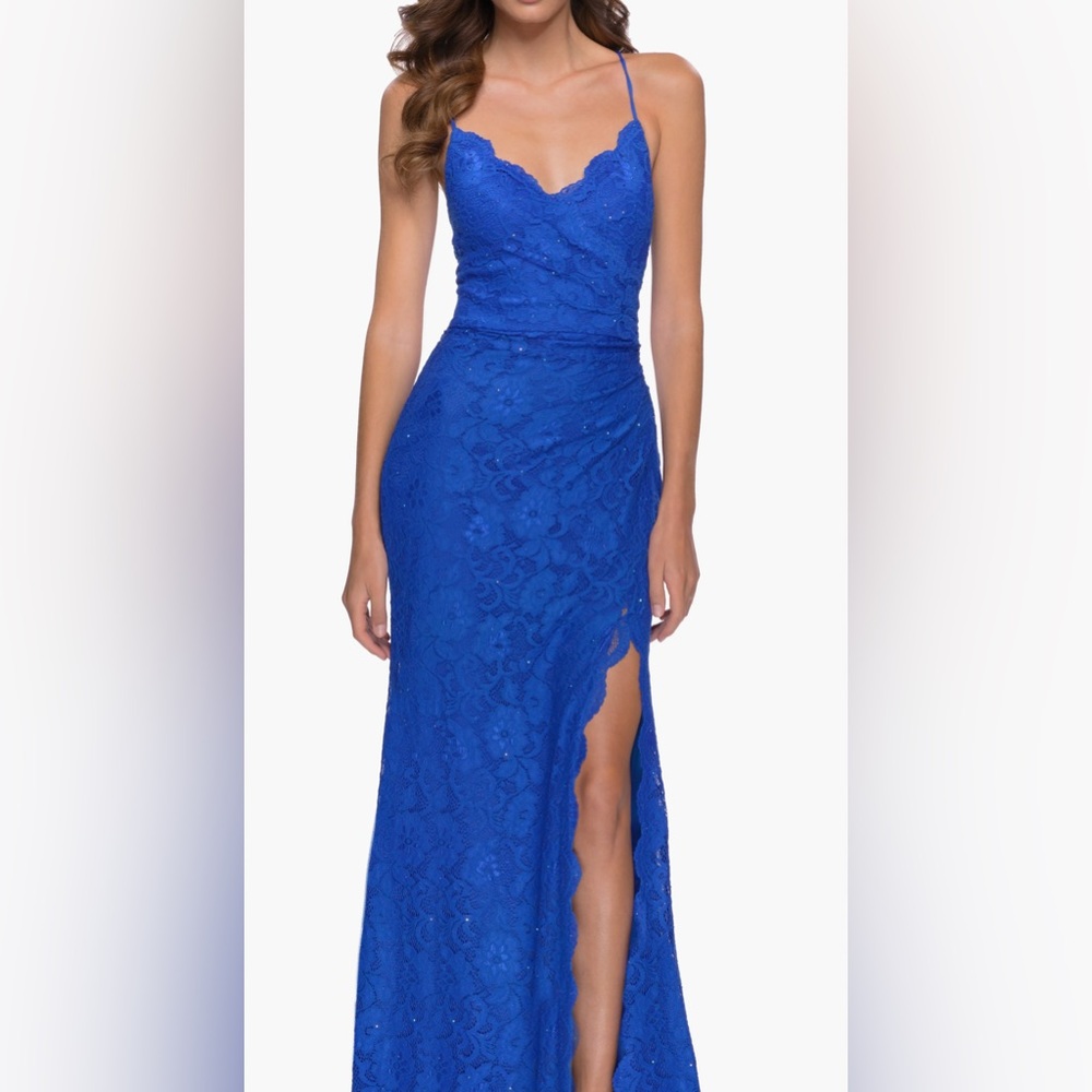 La Femme Lace long dress front slit Size 10